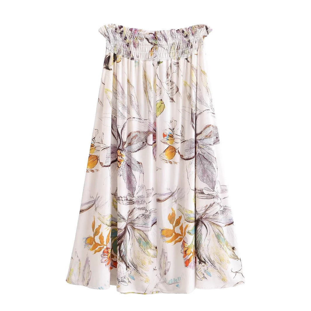 Lace printed half body cotton A-line long skirt for women