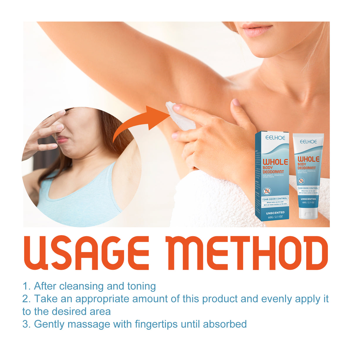 Whole Body Deodorant, Long Lasting Fragrance Clean Body Odor Body Odor Sweat Refreshing Fragrance Care Cream