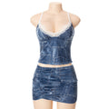 Summer Style Sling Denim Print Low Waist Hip Lift European Beauty Short Skirt Suit Dress