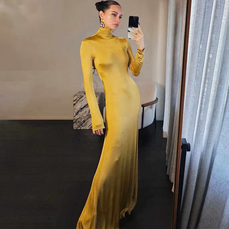Half Turtleneck  Women Sexy Evening Party Elegant Solid Pure Body-Shaping Wholesale Zipper Slim