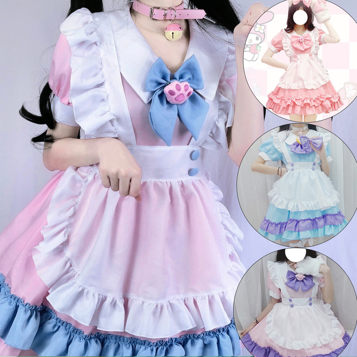 Lolita Dress with Large BowknoPlus Size S-4XL Maid Costume for Women Pink and Blue Dress