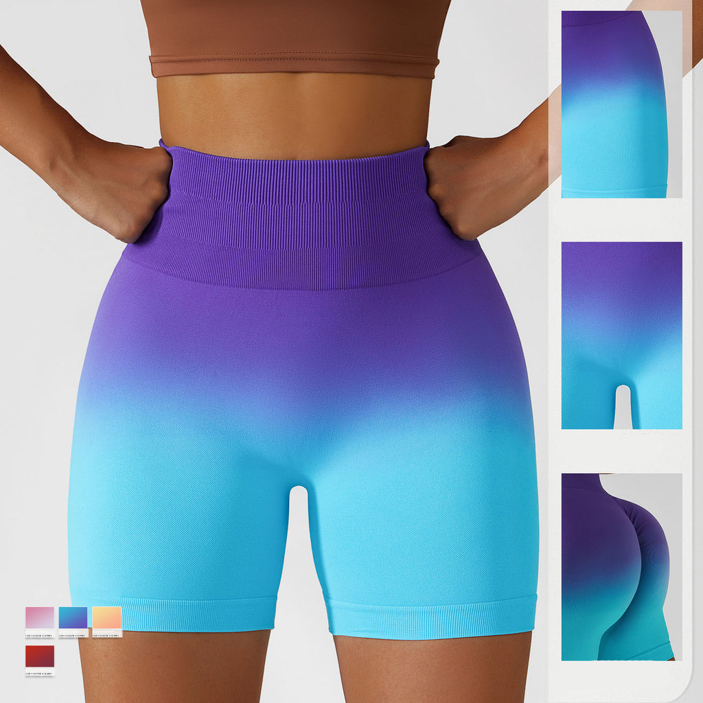 Gradient Seamless Yoga Shorts Breathable Tight Sports Shorts Women's High Waist Elastic Hip Lift Fitness Pants