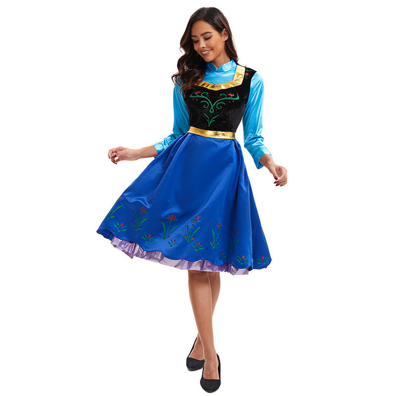 S-4XL Halloween Costume Frozen Cosplay Adult Anna Dress