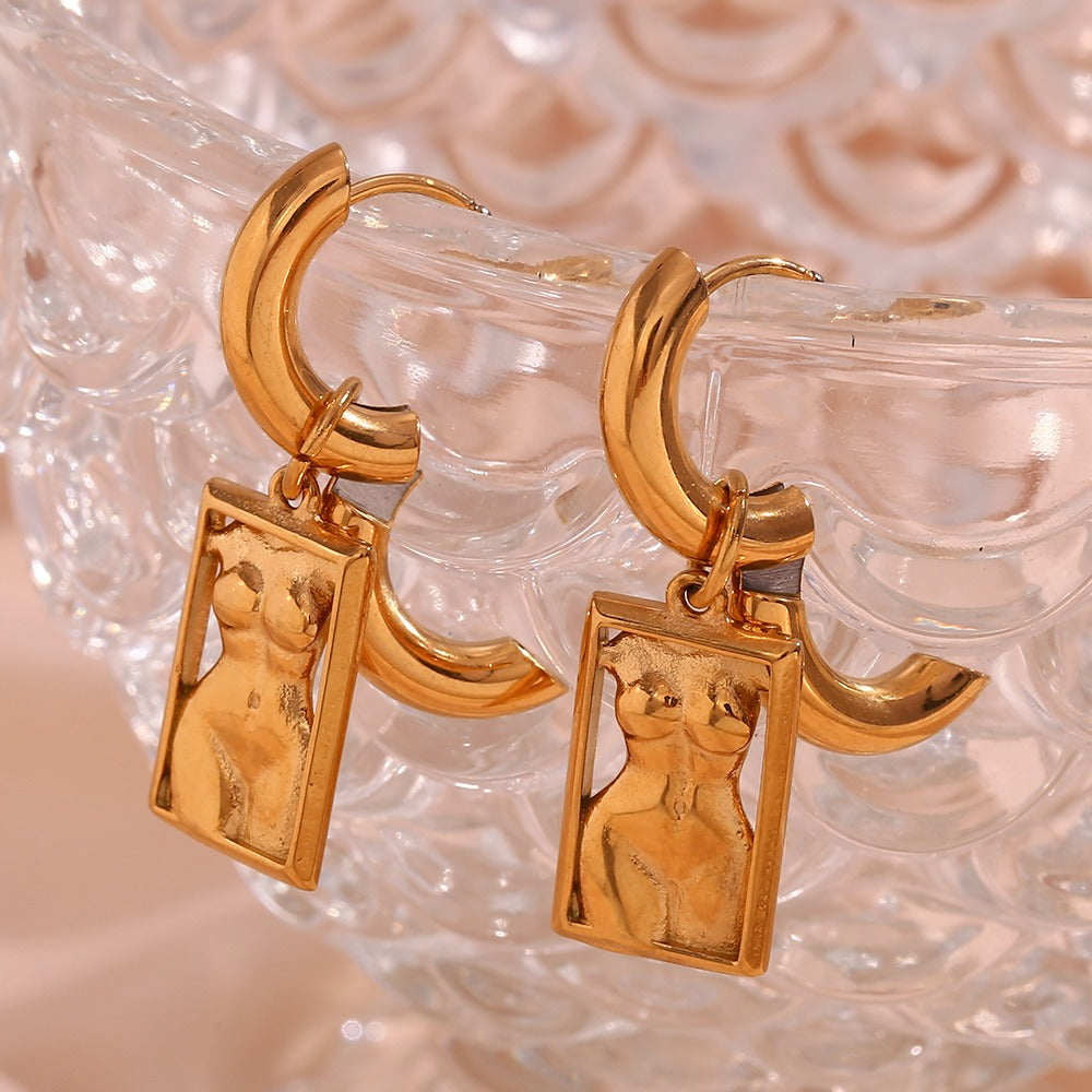 European and American fashion niche new style pendant earrings stainless steel art body rectangular pendant earrings for women