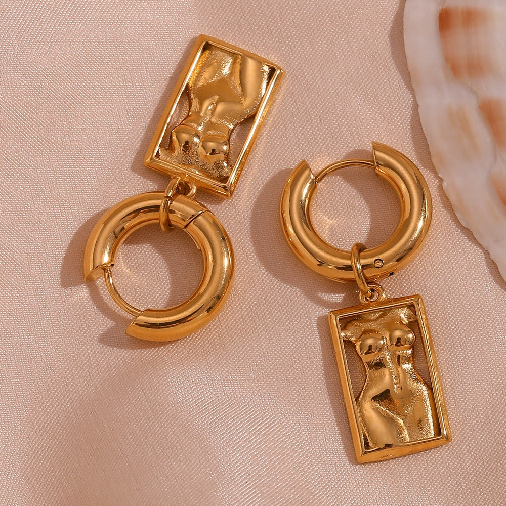 European and American fashion niche new style pendant earrings stainless steel art body rectangular pendant earrings for women