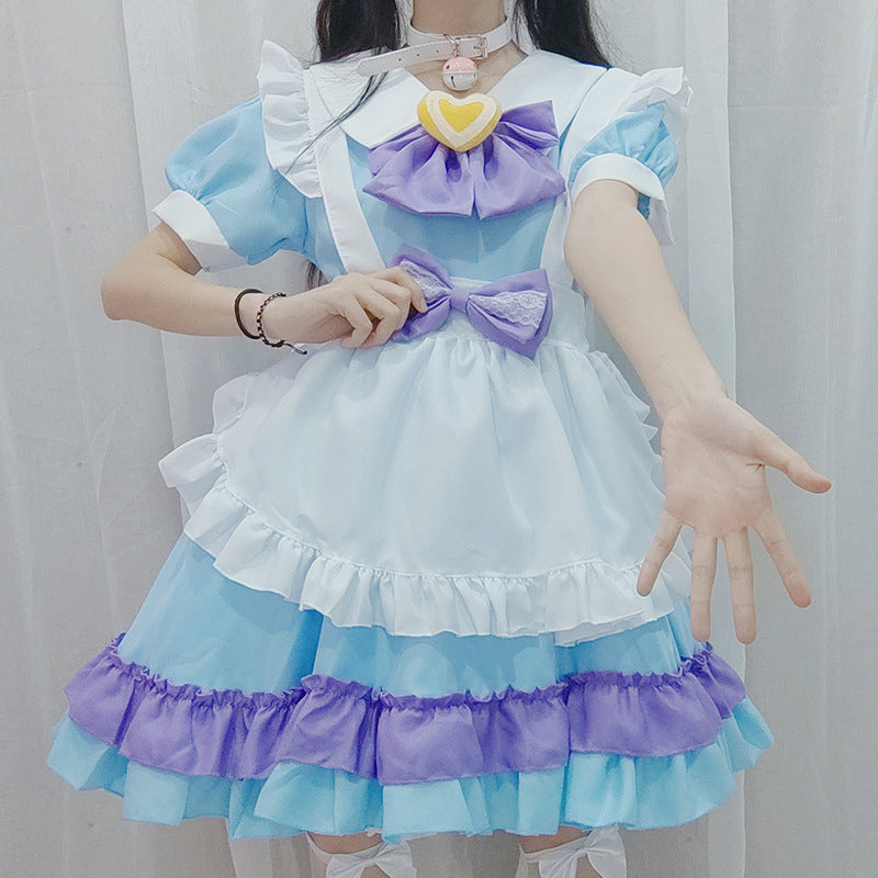 Lolita Dress with Large BowknoPlus Size S-4XL Maid Costume for Women Pink and Blue Dress