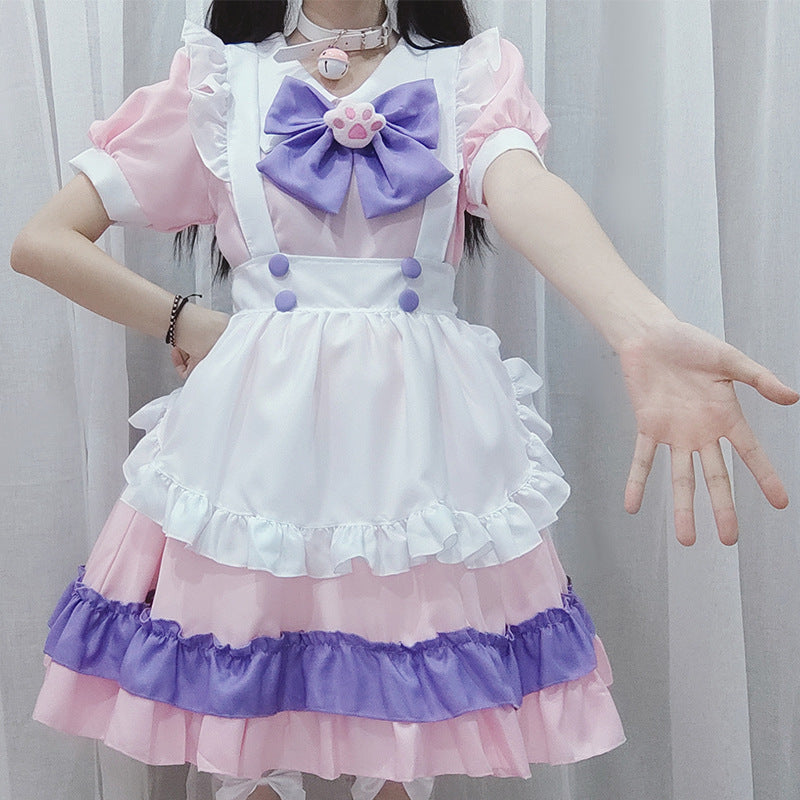 Lolita Dress with Large BowknoPlus Size S-4XL Maid Costume for Women Pink and Blue Dress