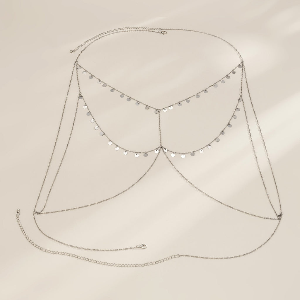 Minimalist street photo sequins, tassels, bikini chest chains, nightclubs, necklaces, sexy body chains, women