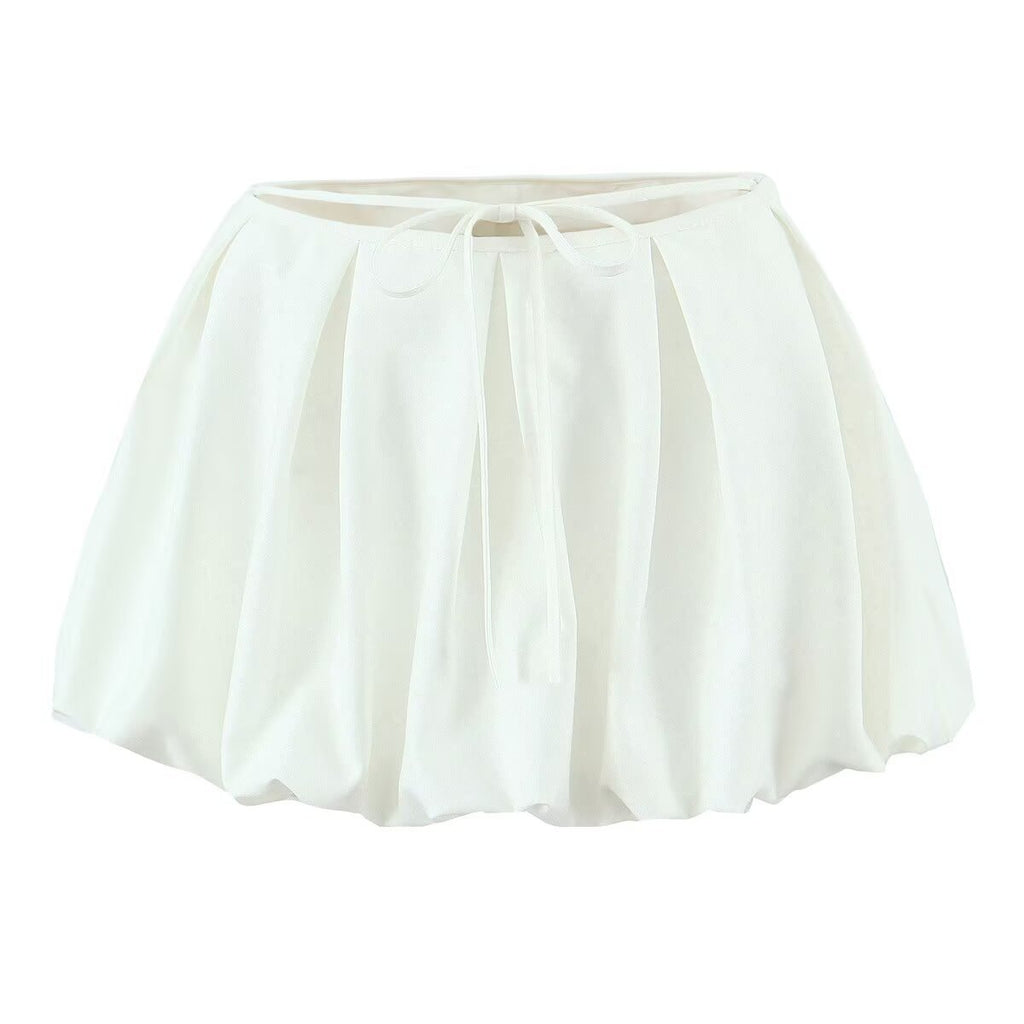 Lace up flower bud skirt shorts half body skirt for women