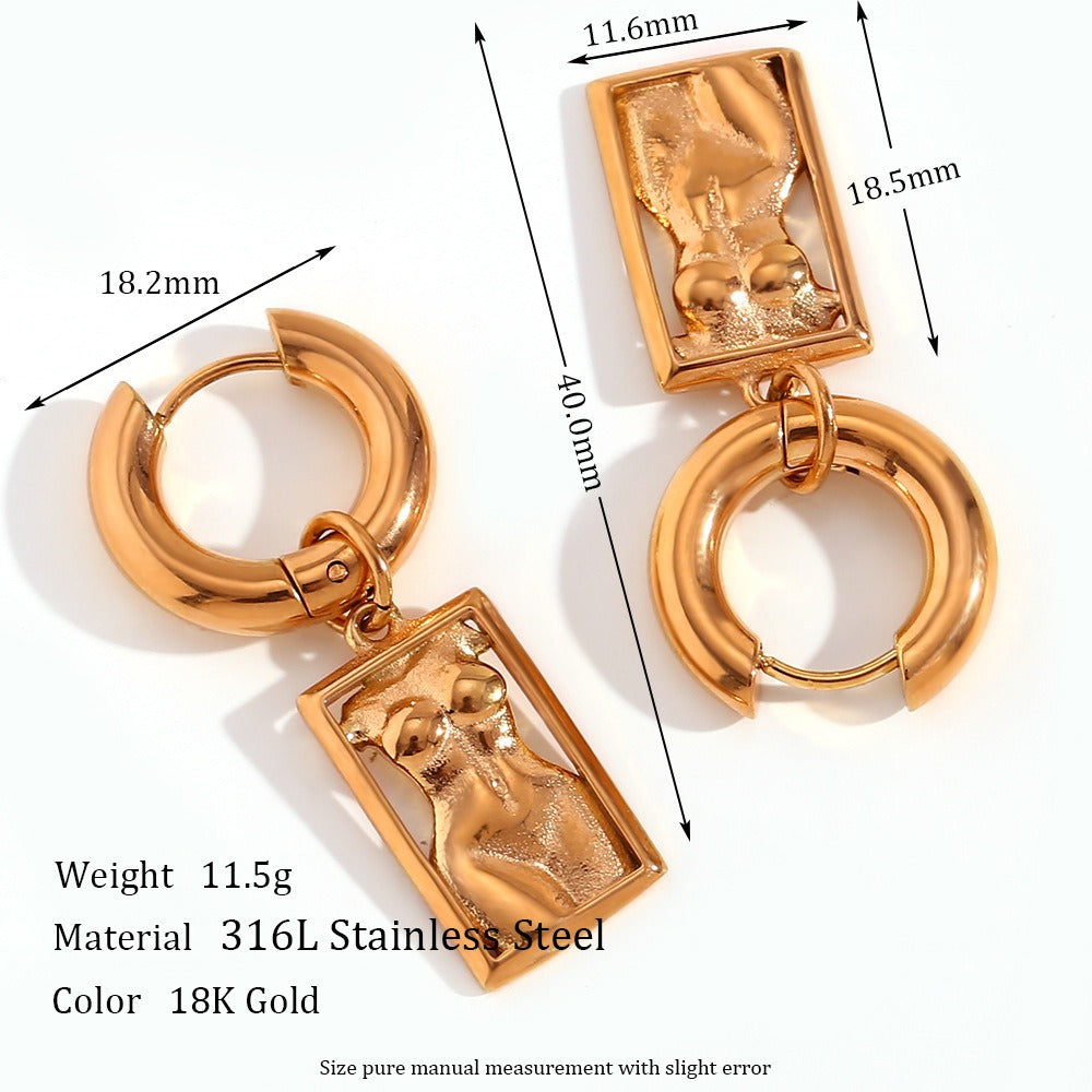 European and American fashion niche new style pendant earrings stainless steel art body rectangular pendant earrings for women