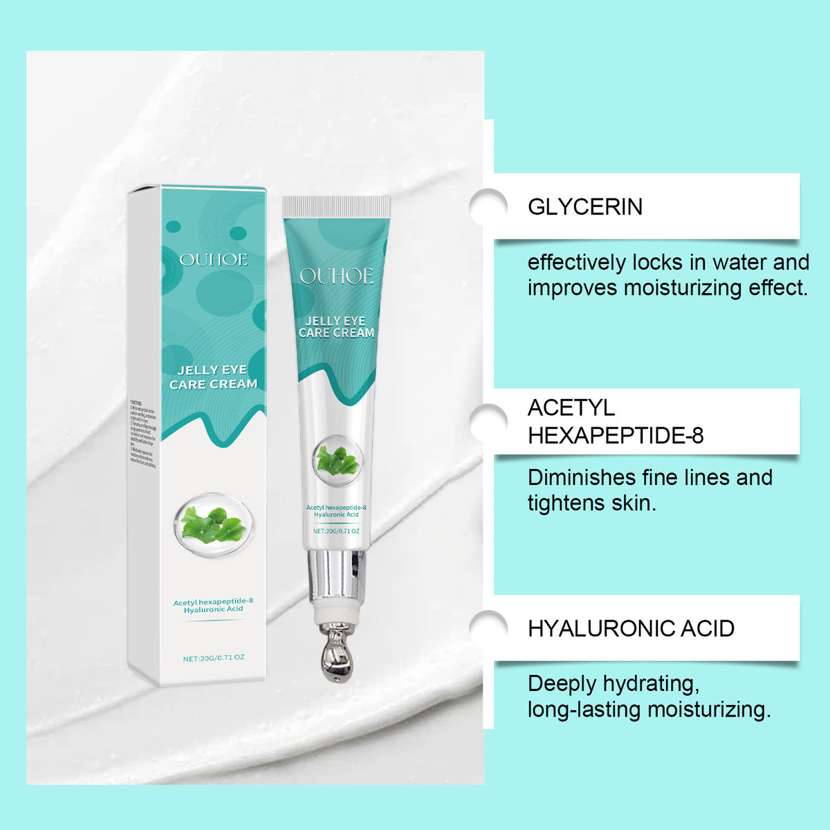 OUHOE Rolling Massage Eye Cream, Lift And Tighten Skin, Lighten Dull Moisture Delicate And Smooth Massage Eye Cream