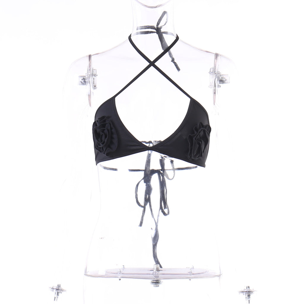 Strap 3D Flower Sexy Chest Slim Fit Hip Lift Pants Spicy Girl Set