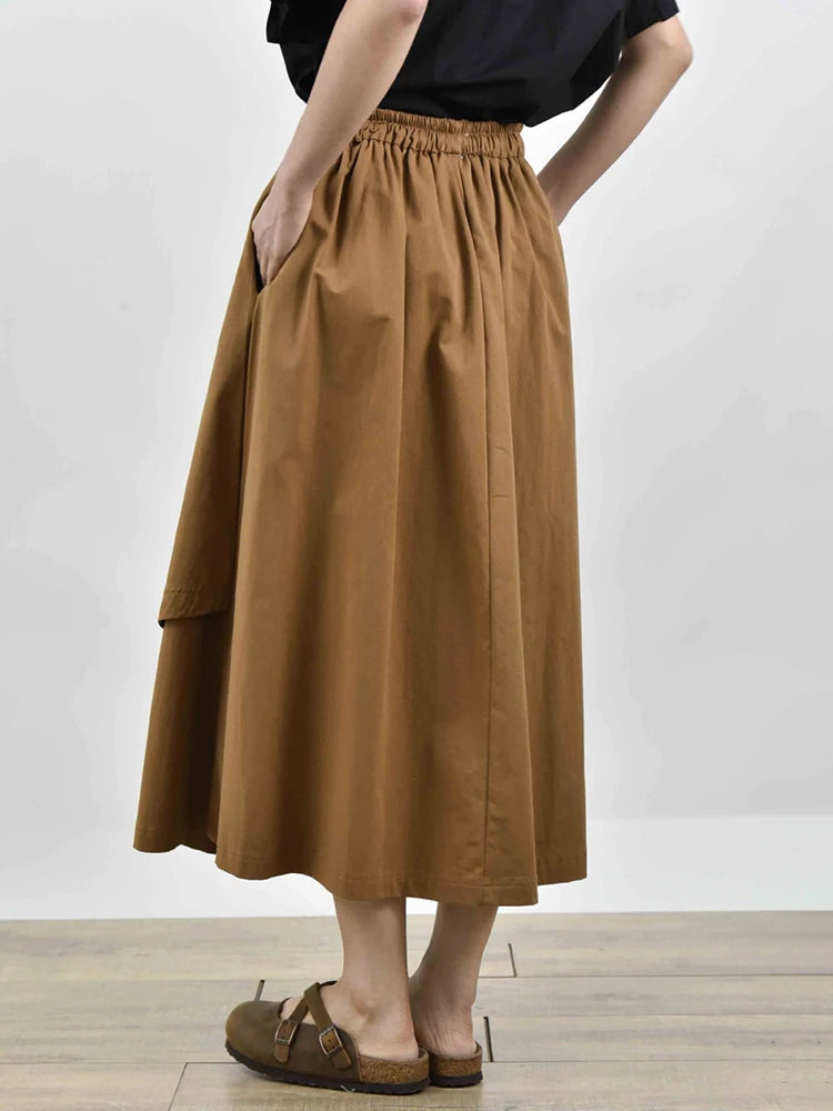 High Elastic Waist Caramel Irregular Layers A-line Half-body Skirt Women Fashion Tide New Spring Autumn