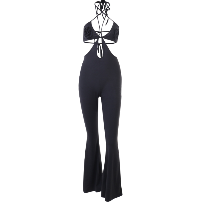 Strap 3D Flower Sexy Chest Slim Fit Hip Lift Pants Spicy Girl Set