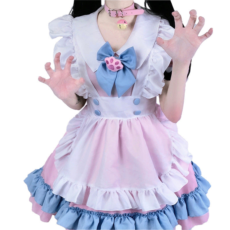 Lolita Dress with Large BowknoPlus Size S-4XL Maid Costume for Women Pink and Blue Dress