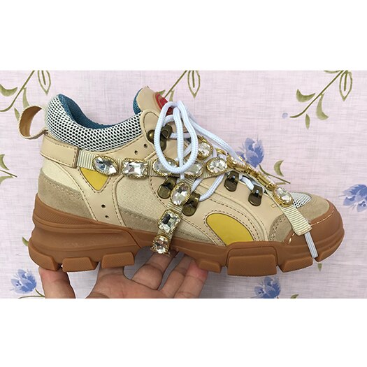 Trainers Rhinestone Sneakers Women Platform Thick Sole Muffin Flats Diamond Elevator Creepers Shoes High Quality Mesh Crystal