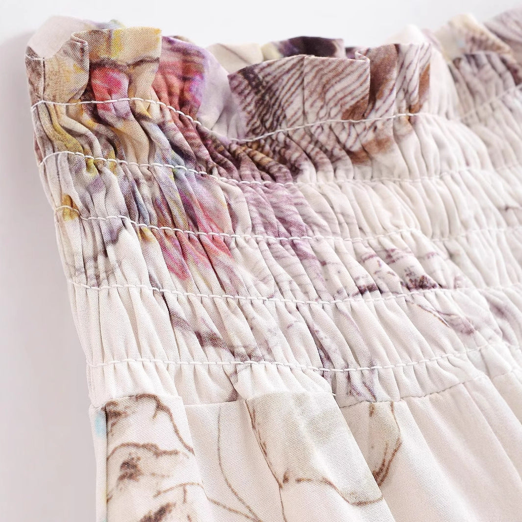Lace printed half body cotton A-line long skirt for women