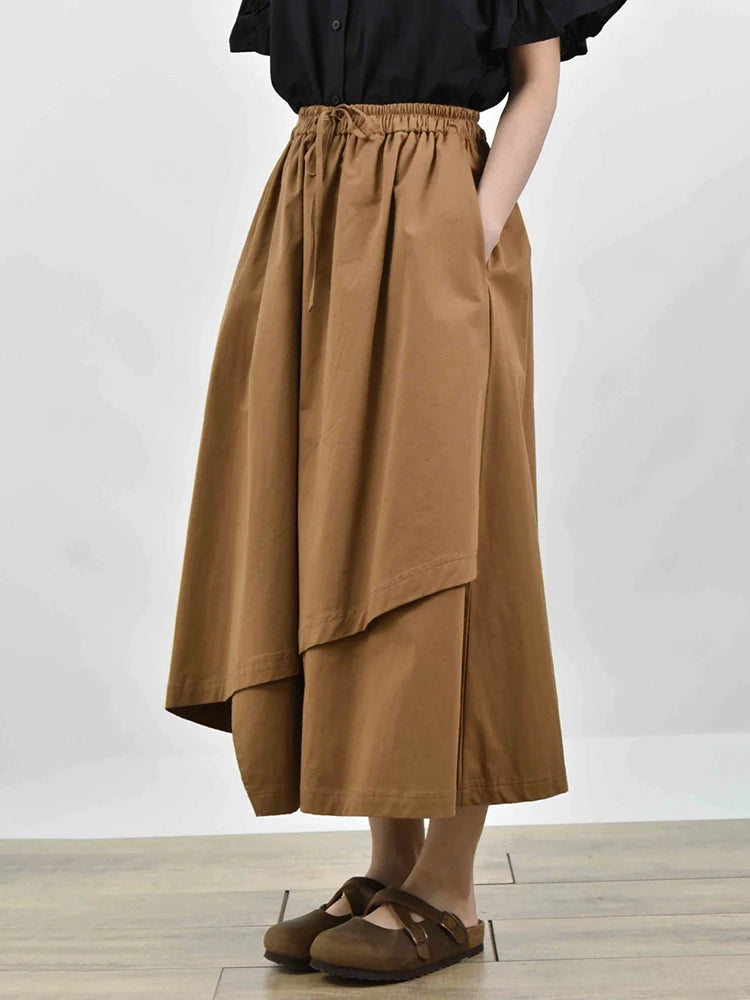 High Elastic Waist Caramel Irregular Layers A-line Half-body Skirt Women Fashion Tide New Spring Autumn