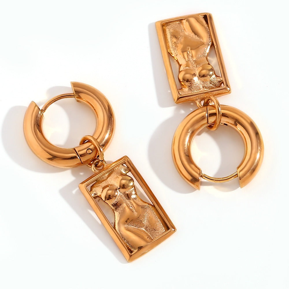 European and American fashion niche new style pendant earrings stainless steel art body rectangular pendant earrings for women