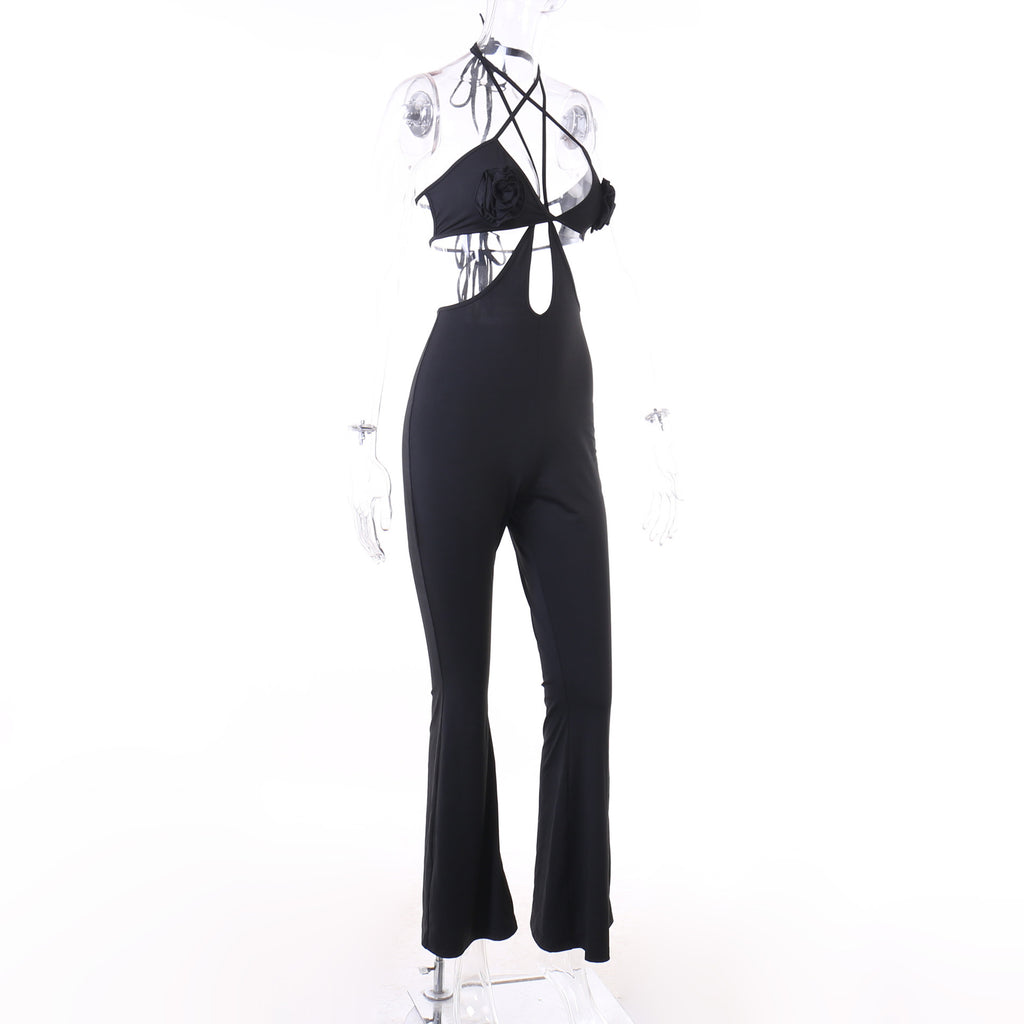 Strap 3D Flower Sexy Chest Slim Fit Hip Lift Pants Spicy Girl Set