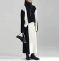 Two Pieces Suit Half-body Skirt Black Knitting Sweater Big Size Turtleneck Women