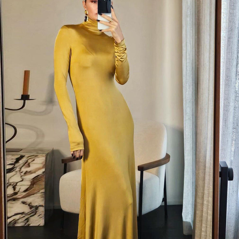 Half Turtleneck  Women Sexy Evening Party Elegant Solid Pure Body-Shaping Wholesale Zipper Slim