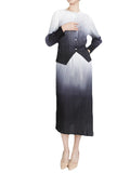 Women Split Top Pleat Style Gradient Color Irregular Summer Casual Half-body Skirt