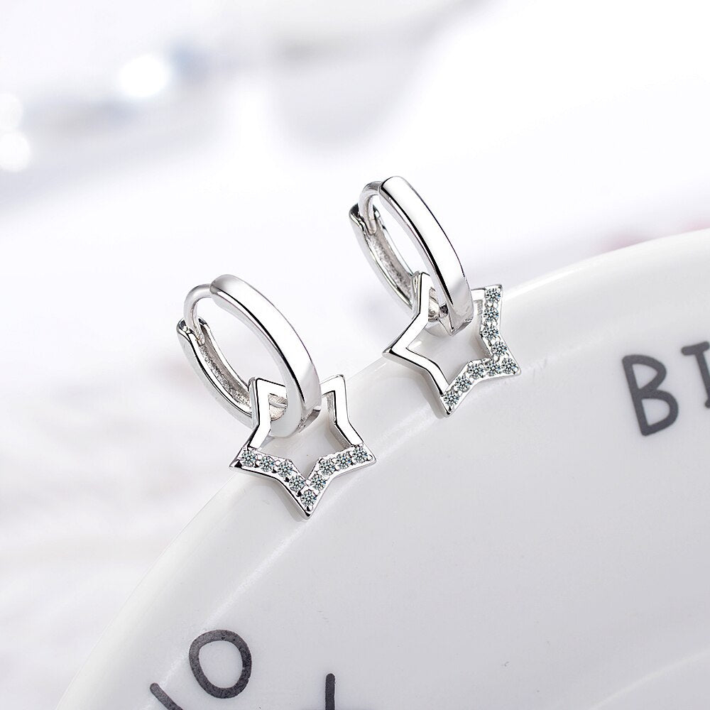 925 Sterling Silver Zircon Star Tassel Earrings oorbellen S-E786