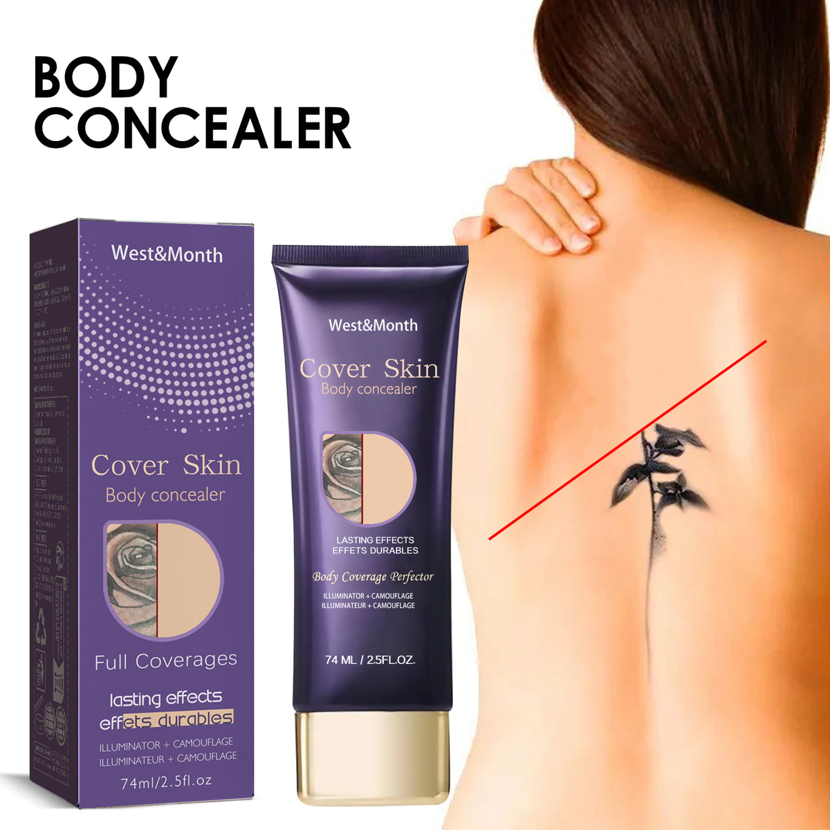 Body Concealer, Waterproof Cover Tattoo Scars Birthmark Invisible Body Concealer