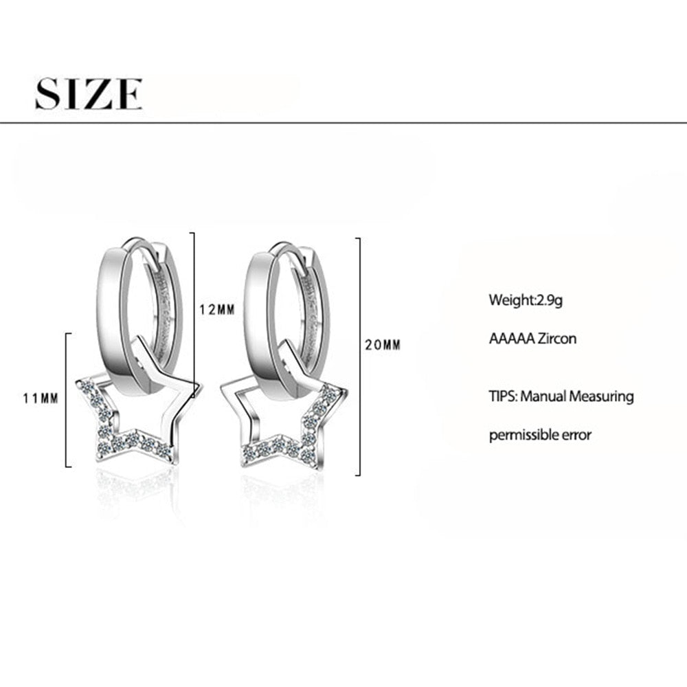 925 Sterling Silver Zircon Star Tassel Earrings oorbellen S-E786