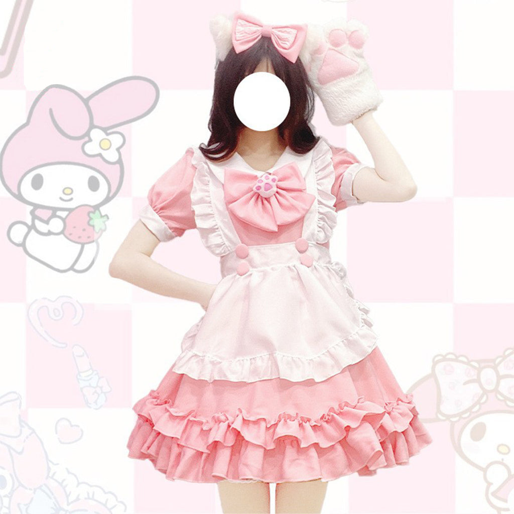 Lolita Dress with Large BowknoPlus Size S-4XL Maid Costume for Women Pink and Blue Dress