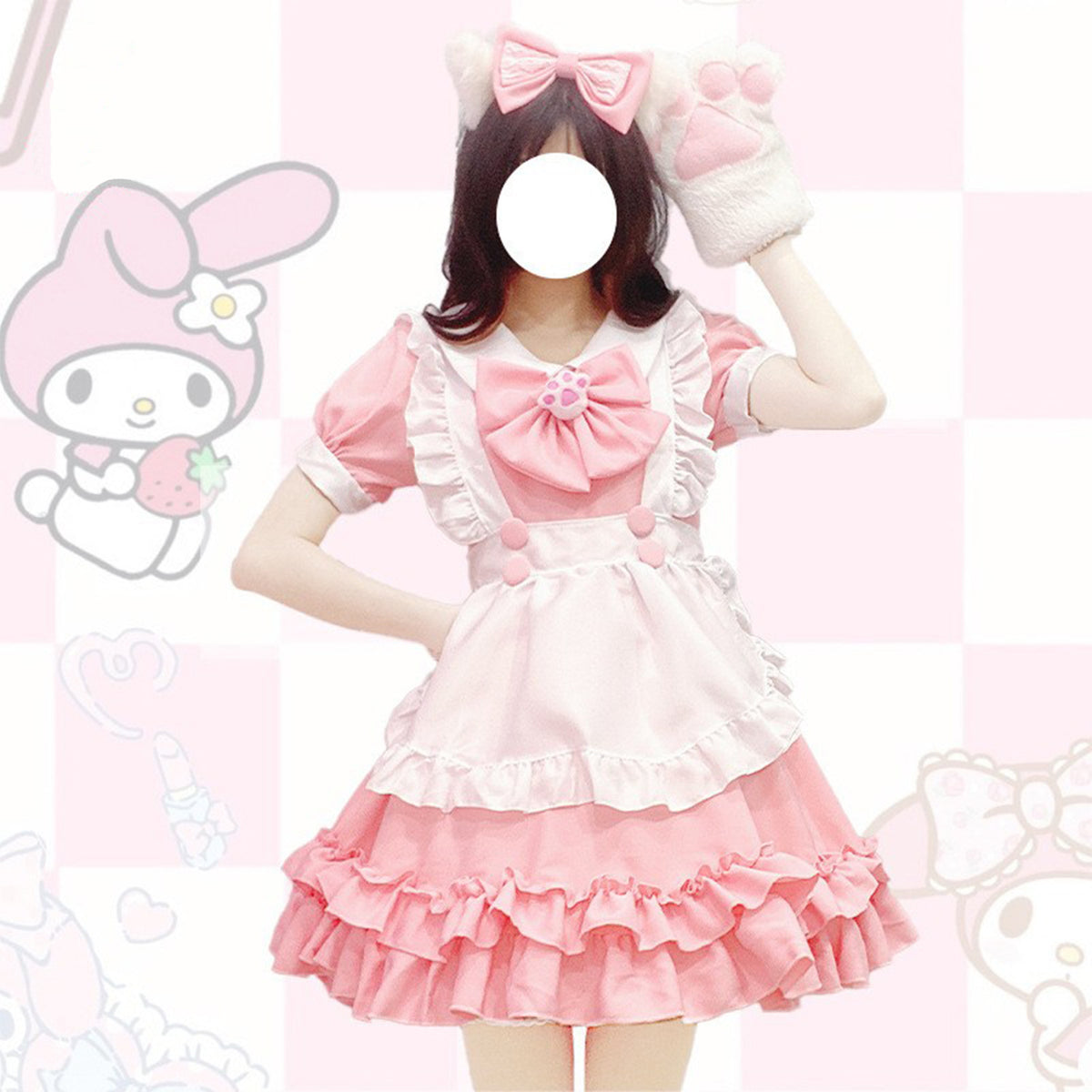 Lolita Dress with Large BowknoPlus Size S-4XL Maid Costume for Women Pink and Blue Dress